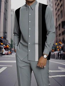 Ensemble de vêtements décontractés pour hommes, <span class=keywords><strong>chemise</strong></span> à manches longues et <span class=keywords><strong>pantalon</strong></span>, imprimé numérique rayé, costume africain pour hommes - Product Image 6