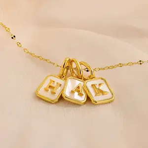 Hot Selling Brass 18K Gold Plated Initial Letters Square Pendant Personalized Custom Mother Of Pearl Initial Charm Necklace