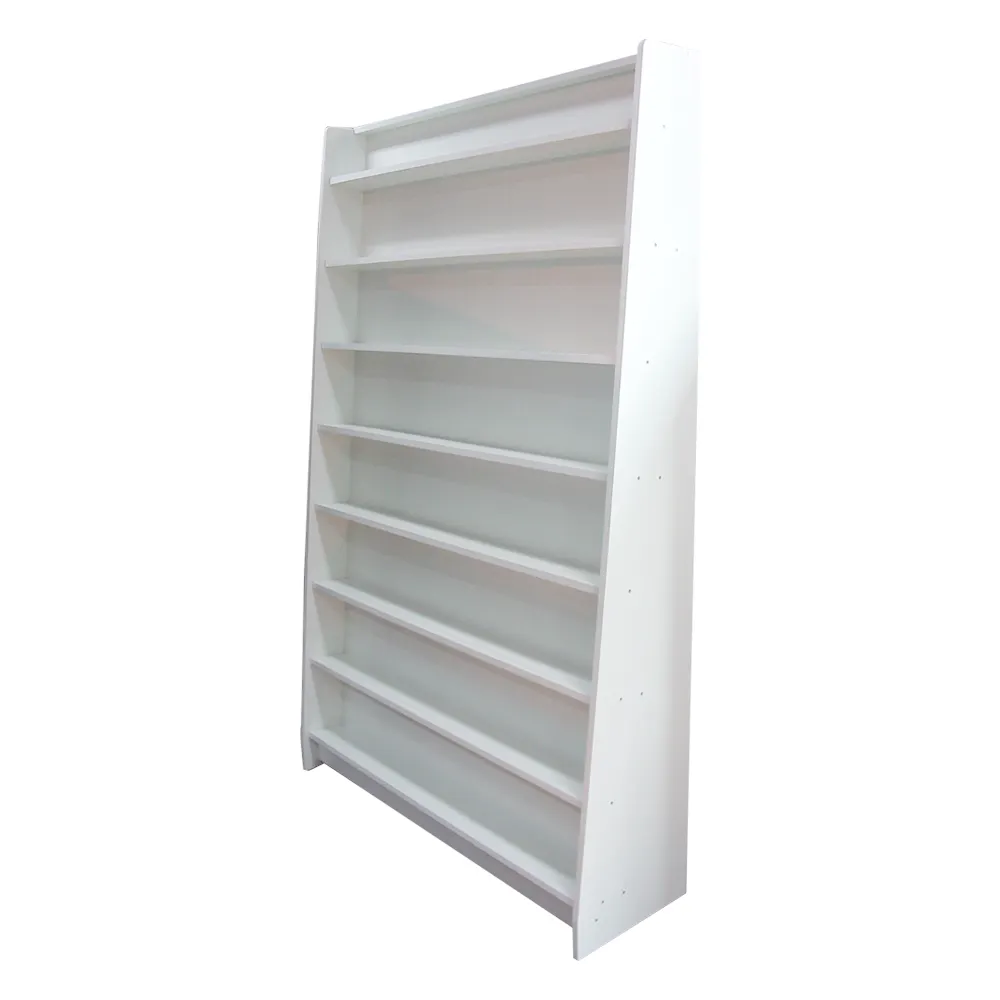 Custom school library multi layers wood metal white vertical comic magazine book display stand rack