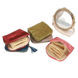 EQ Luxury Velvet Fashionable New Jewelry <b>Pouches</b> for Bracelets Bangles Lightweight Zipper Closure Multi-layer Portable Storage - Product Image 5