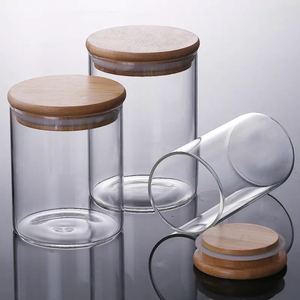 Pot en verre à cylindre de stockage des aliments, bocaux à épices en verre borosilicate transparent avec couvercle en bambou, offre spéciale - Product Image 4