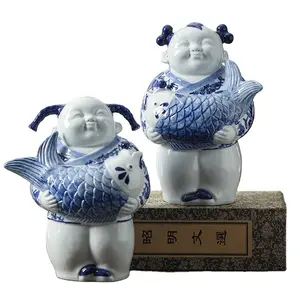 Bonecos de cerâmica decorativos estilo chinês, artesanato chinês, arte em cerâmica, boneco zen, decoração de casa, sala de estar, decoração