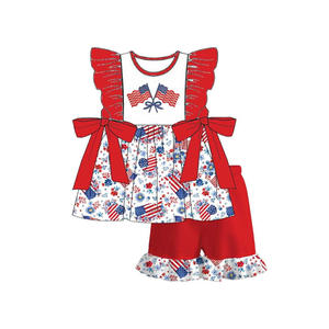 GSSO3355 Conjunto de Ropa Infantil Personalizada con Estampado del 4 de Julio para Niña, Venta al por Mayor, Manga Corta - Product Image 1
