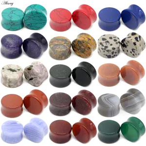 Alisouy 2PC Organic Natural Opal Stone Ear Plug Ear Tunnels Ear Expander Stretcher Saddle Body Piercing Jewelry 6-16mm