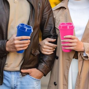 Custom Reusable Coffee Cups with Lids 16 Oz Travel to Go Coffee Cups Plastic Water Party Bottle Tumblers Mug Bulk for Iced <b>Tea</b> - Product Image 5