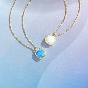 S925 Sterling Silver Rhodium Plated Square White <b>Opal</b> Engagement Wedding Pendant <b>Necklace</b> Dainty Vintage Jewelry for Women - Product Image 4