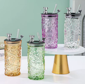 Tasses en verre personnalisables de 350 ml avec paille pour boissons chaudes et froides – Vente en gros usine - Product Image 4