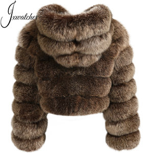 Giacca Invernale Calda in Vera <span class=keywords><strong>Pelliccia</strong></span> di Volpe, Stile Corto con Grande Cappuccio in <span class=keywords><strong>Pelliccia</strong></span>, Giacca in Vera <span class=keywords><strong>Pelliccia</strong></span> di Volpe Blu Naturale per Donna - Product Image 4