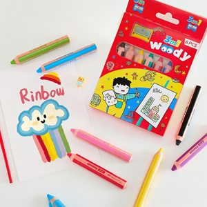 Ensemble de crayons de cire 3-en-1 Woody, crayons de couleur à l'eau, nouvelle formule pour l'école des enfants - Product Image 5