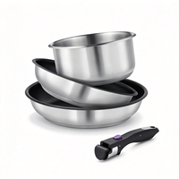 Ensemble d'ustensiles de cuisine durables et écologiques en acier inoxydable, poêle, casserole, poignées en bakélite détachables, compatible induction, passe au lave-vaisselle
