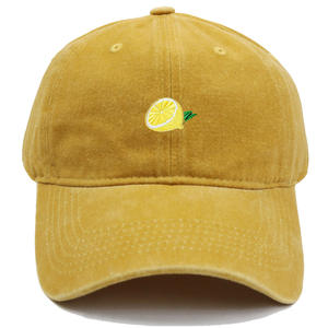 Casquette de baseball en coton vintage lavé sur mesure en gros, casquette de papa brodée avec un citron mignon pour femmes, été - Product Image 3