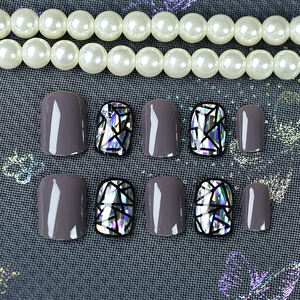 Uñas Postizas Medianas Cuadradas con Purpurina, Fáciles de Aplicar, Rayas Negras, Uñas Falsas para Arte de Uñas, <span class=keywords><strong>Manicura</strong></span> de Salón, 30 Piezas - Product Image 4