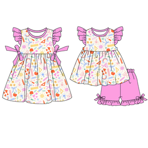 Preventa MOQ 5, Ropa de Regreso a Clases para Niñas con Estampado de Moños de Apple, Algodón Orgánico Suave, Precio de Fábrica al por Mayor para Boutiques Infantiles - Product Image 1