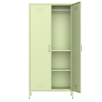 Armoire de chambre élégante à 2 portes battantes, armoire métallique, série couleur claire, personnalisable avec tringles à vêtements solides, pieds et étagères