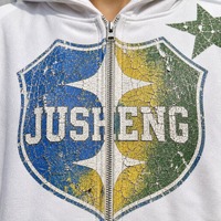 Sweat-shirt à capuche zippé avec impression effet craquelé, motif étoile vintage personnalisé, veste streetwear unisexe