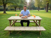 Table de pique-nique en bois d'extérieur personnalisable avec bancs, mobilier de jardin robuste pour hôtel, complexe hôtelier, espace public