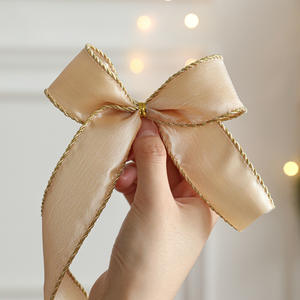 Decorazioni di natale fatti da te corona fiocchi nastro natale nastro albero di natale rosa raso nastri di natale con bordi in oro - Product Image 4