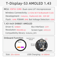 LILYGO T-Display-S3 1.43'' 1.64'' 1.75'' Layar AMOLED Bulat ESP32-S3 Papan Pengembangan WIFI Bluetooth 5.0 Modul Nirkabel untuk Arduino