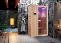 Harga Terjangkau Sauna Inframerah Jauh Kayu Solid Modern Hemlock Kanada untuk 1-2 Orang, Ruang Sauna Uap Dalam & Luar Ruangan