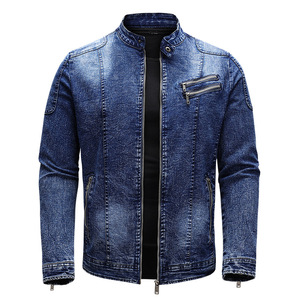 Giacca da motociclista all'ingrosso da uomo 2025 grigio scuro giacca da motociclista per uomo con cerniera anteriore giacca di alta qualità in denim - Product Image 1