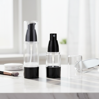 Ensemble de pompe sans air et de flacon pulvérisateur à double fonction |   Emballage cosmétique noir et transparent pour sérum, lotion et brume