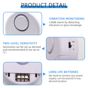 Alarm Pintu Jendela Pintar Dua Tingkat Sensitivitas yang Dapat Disesuaikan, Detektor Getaran Gempa Bumi, Desain Portabel ABS untuk Rumah, Kantor, Hotel - Product Image 3