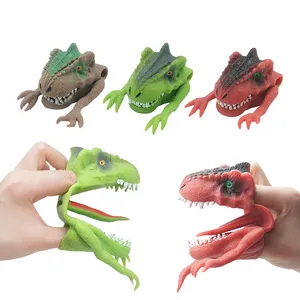 Factory Outlet Funny Non-toxic Soft TPR Plastic Animal Dinosaur Head Finger Puppet with Tongue And Feet Rubber fingers puppets