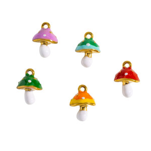 Breloques personnalisées en forme de champignon en acier inoxydable 316L plaqué or 14k 18k avec émail pour la fabrication de colliers, bracelets et bijoux - Product Image 4