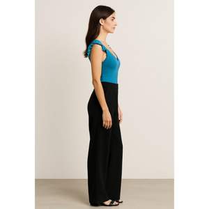 Pantalones Formales Negros de Corte Recto, Cintura Alta, Tela Elástica Suave, Cintura Elástica, Uso Diario, Cómodos - Product Image 5