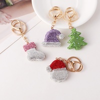 Nouveau Porte-clés de luxe transfrontalier en alliage de zinc, entièrement incrusté de diamants, motif chapeau de Père Noël, pendentif de sac pour femme, petit cadeau