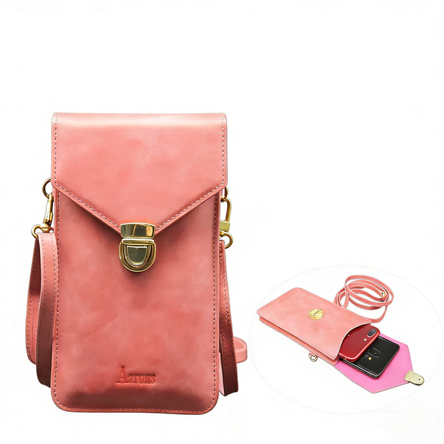 Genuine Leather Luxury Design Crossbody Phone Pouch Card Holder Adjustable Shoulder Strap for Plus 5.5 Inches Phone Bag