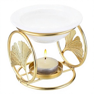 Quemador de incienso de cerámica y hierro dorado, delicado y romántico, para aromaterapia en el hogar, con aceite esencial Glory y cera fundida, para sándalo y té. - Product Image 3
