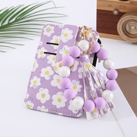 Dompet Kartu Berumbai Bunga Manik-Manik Silikon dengan Tali Gantungan untuk Wanita, Dompet Kecil, Gelang Tangan