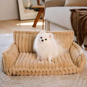 Dog & <b>Cat</b> Bed Cave All-Season Warm <b>Plush</b> Striped Modern Rectangle Eco-Friendly Washable Anti-Slip Fashion Classic Pet Beds - Product Image 1