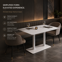 Table de salle à manger rectangulaire en pierre frittée avec base à double piétement, mobilier de restaurant robuste pour hôtel et cantine