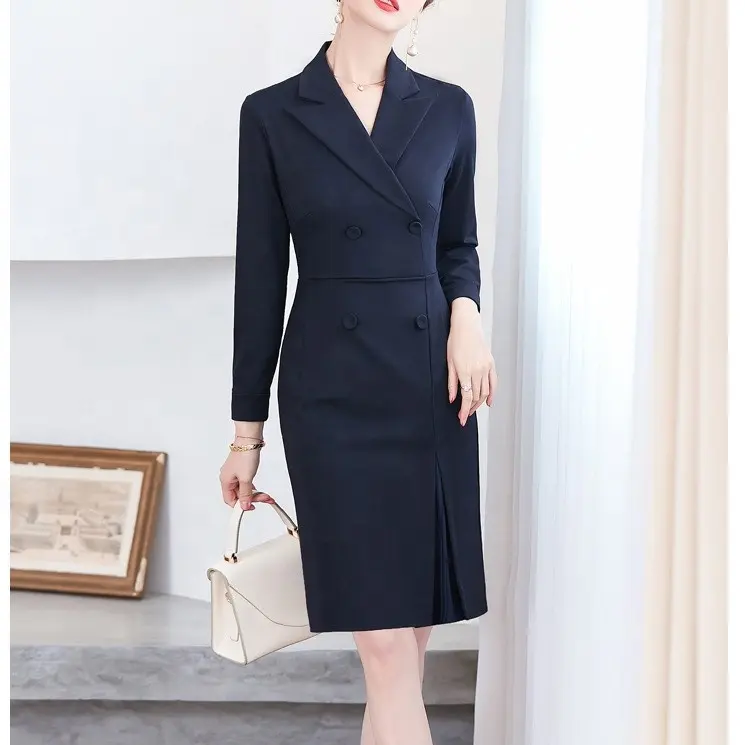 Women's Dress Spring Autumn 2022 New Fashion Solid Color High End Quality Long Sleeve Dress Ladies Office Formal Dress