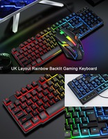 Teclado retroiluminado TF800 Rainbow, ratón retroiluminado colorido, alfombrilla de ratón de gran tamaño, alfombrilla para auriculares para juegos, juego combinado 4 en 1