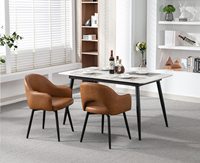 Chaises de salle à manger en cuir PU marron Chaises d'appoint rembourrées Fauteuil pivotant moderne à 360 ° pour salon de bureau à domicile