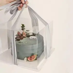 고품질 8 인치 케이크 상자 포장 투명 럭셔리 웨딩 케이크 상자 2 1 플라스틱 큐브 케이크 선물 상자