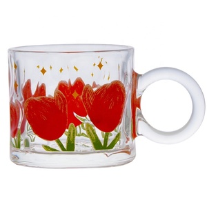Mug en verre haut de gamme de 400 ml avec poignée, style américain, couleur personnalisée, imprimé avec un beau motif de tulipe pour mariage - Product Image 2