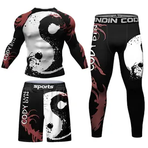 Chất Lượng Cao Dài Tay Áo T Áo Sơ Mi + Đấm Bốc Quần Short MMA Quần Xà Cạp 4Pcs Phát Ban Bảo Vệ Người Đàn Ông Của Thiết Lập Bán Buôn Nhà Máy