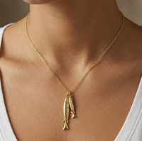 Collar con Colgante de Nariz de Cerdo y Pez Estilo Bohemio de la Serie Océano de Verano, Joyería de Cobre con Diseño de Pez Dorado Personalizable y a la Moda con Cadena de Eslabones