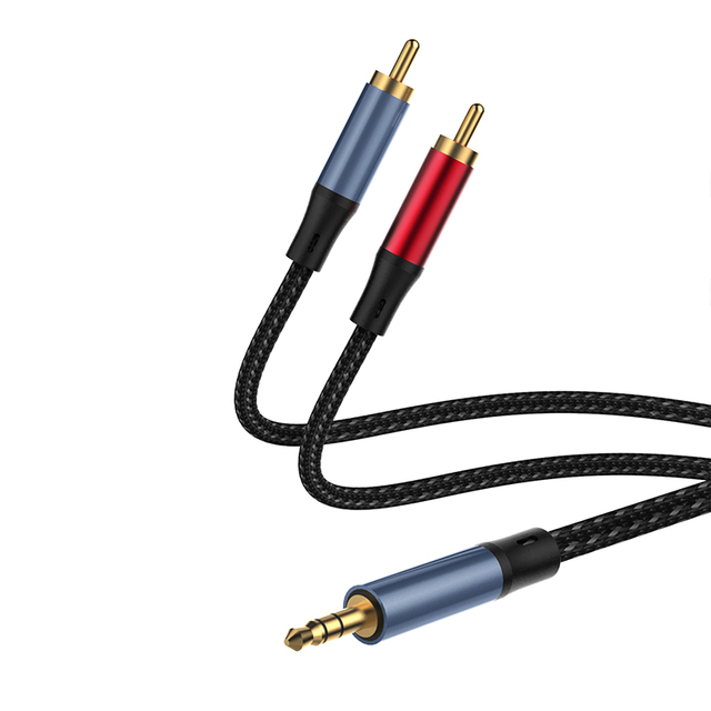 DC 3.5mm Aux to 2RCA Male HiFi Sound Nylon Braid USB Cable for Mobile Phone Camera Tablet HDTV Computer