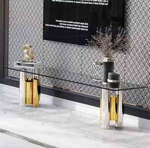 Europäischer <span class=keywords><strong>TV</strong></span>-Tisch mit Luxuriöser Metallbasis Glas und Edelstahl für Zuhause Schlafzimmer Küche Esszimmer mit Aufbewahrungsfunktion - Product Image 1