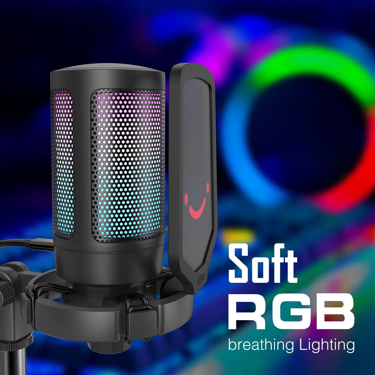 Fifine A6V Ampligame - USB RGB Gaming Mic Microphone
