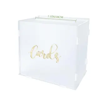 Frosted Acrylic Wedding Card Box with String Light for Wedding Reception birthday party, baby shower Graduation Birthday