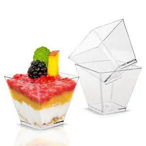 2盎司60毫升透明一次性塑料甜点不倒翁杯方形冻糕杯派对活动容器