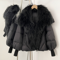 OFTBUY 2025 Nouveau Manteau d'Hiver en Vrai Fourrure de Raton Laveur Grande Taille pour Femmes, Manches en Tricot, Doudoune en Duvet de Canard Blanc, Parka surdimensionnée en Duvet