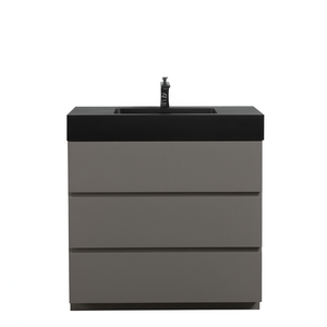 Meuble-lavabo de salle de bain moderne autoportant de 36 pouces avec vasque en céramique noire, grand rangement, finition mate - Product Image 1