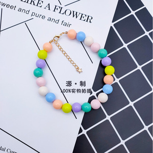 Collar de perlas hecho a mano, collar de perro con cuentas, collar de perro con patrón de animales de colores caramelo, joyería de plástico - Product Image 4